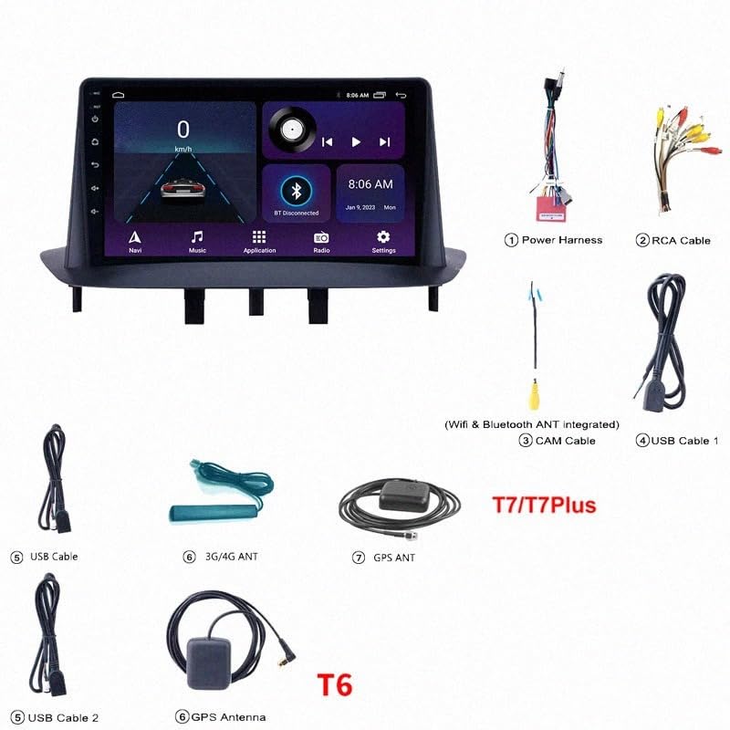 Radio Coche 2 DIN con Android Auto Inalámbrico para Nissan Murano Z51 Bluetooth 7
