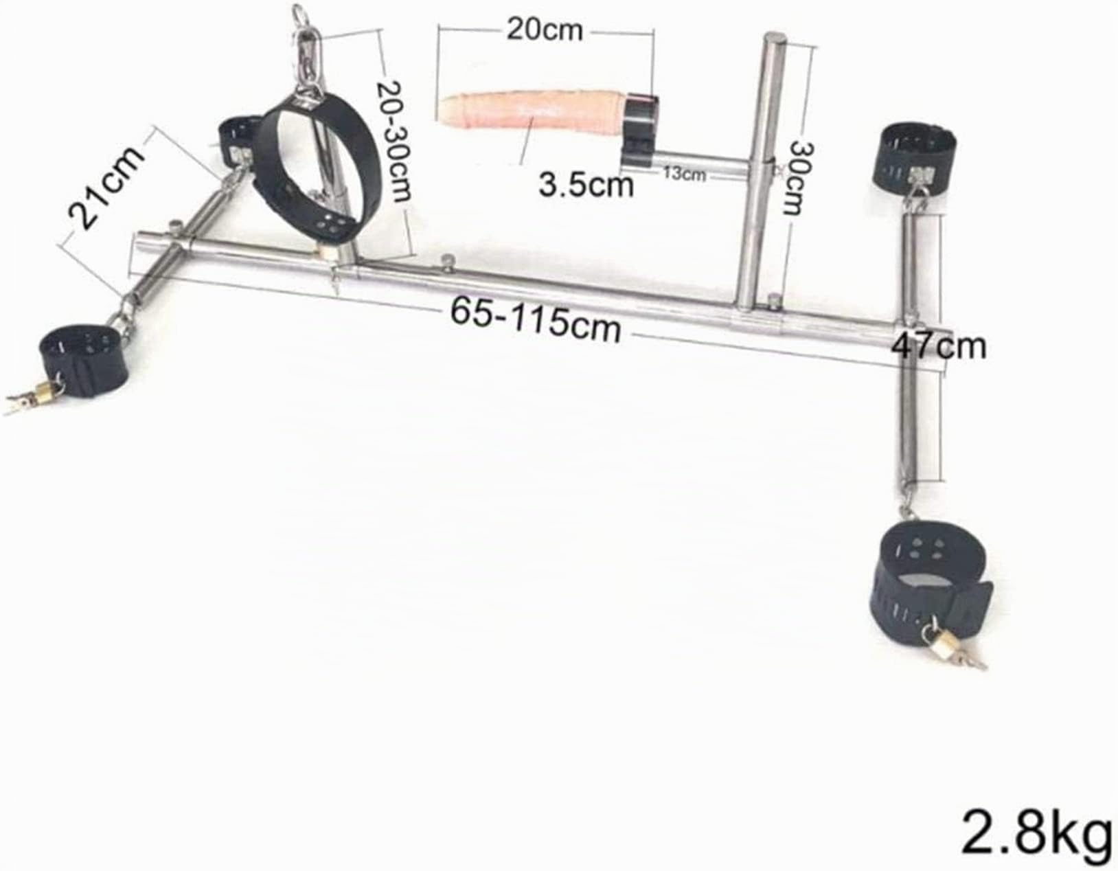 Metall SM Extrem Bondage Set mit Verstellbarer Handschellen/Handfesseln Fußfesseln Neck Collar/Halsband und Analdildo Vibratoren Edelstahl Bodenpranger Spreizstange für Paare