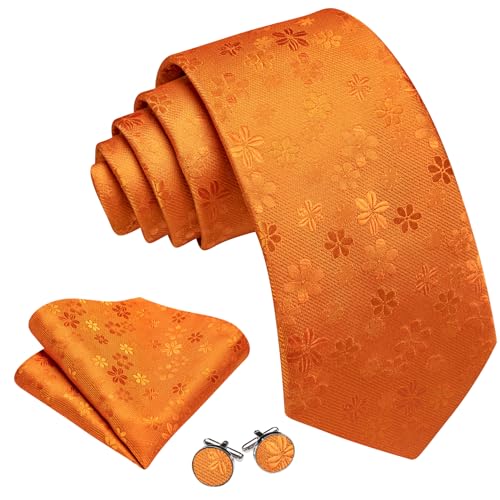 Image of Barry.Wang Men Tie Set Floral Paisley Silk Necktie Pocket Square Cufflinks Formal Wedding Party Business