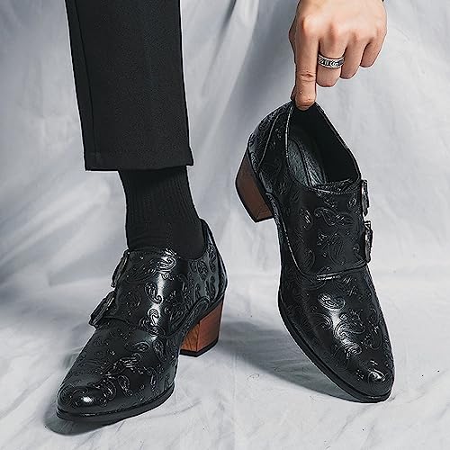 Optigard Men's Double Monk Strap Chelsea Boots,Low Top Pointed Toe Business Oxford Boots Retro Fashion Ballroom Party Western Cowboy Ankle Boots Leather Slip On Formal Loafers4