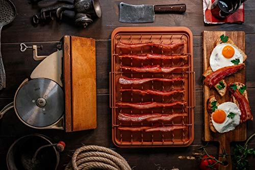 Gotham Steel 1937 Bonanza Xl Healthier Perfectly Crispy Oven-Bacon Drip Rack Tray With Pan With Nonstick Easy Clean Surface, Copper – As Seen On Tv #TOP4