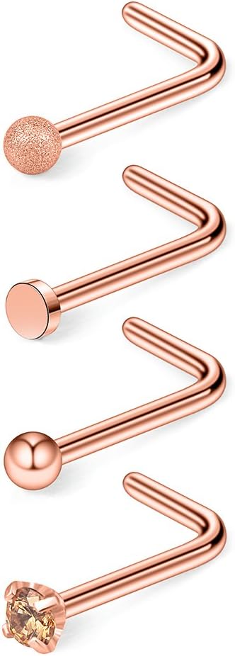 Ruifan 20G Surgical Steel Nose Stud Rings L Shaped Tragus Lip Nose Hoop Ring Piercing Jewelry Flat Ball Heart Star Moon CZ 4-22PCS