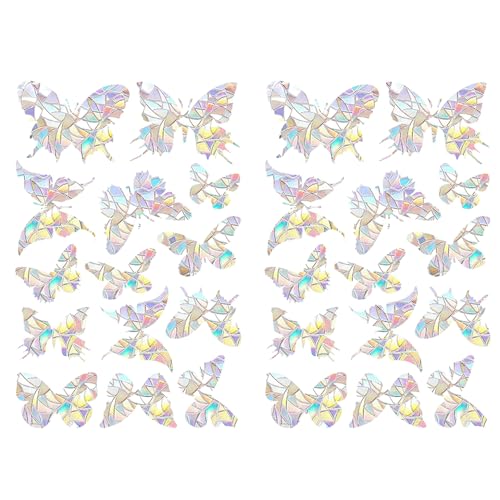Fensterfolie bunt Schmetterlinge 28 Stück, Fensteraufkleber Vogelschutz Fenster, Prisma Suncatcher Sticker, Regenbogen Folie Fensteraufkleber, Fensterbilder Fenstersticker
