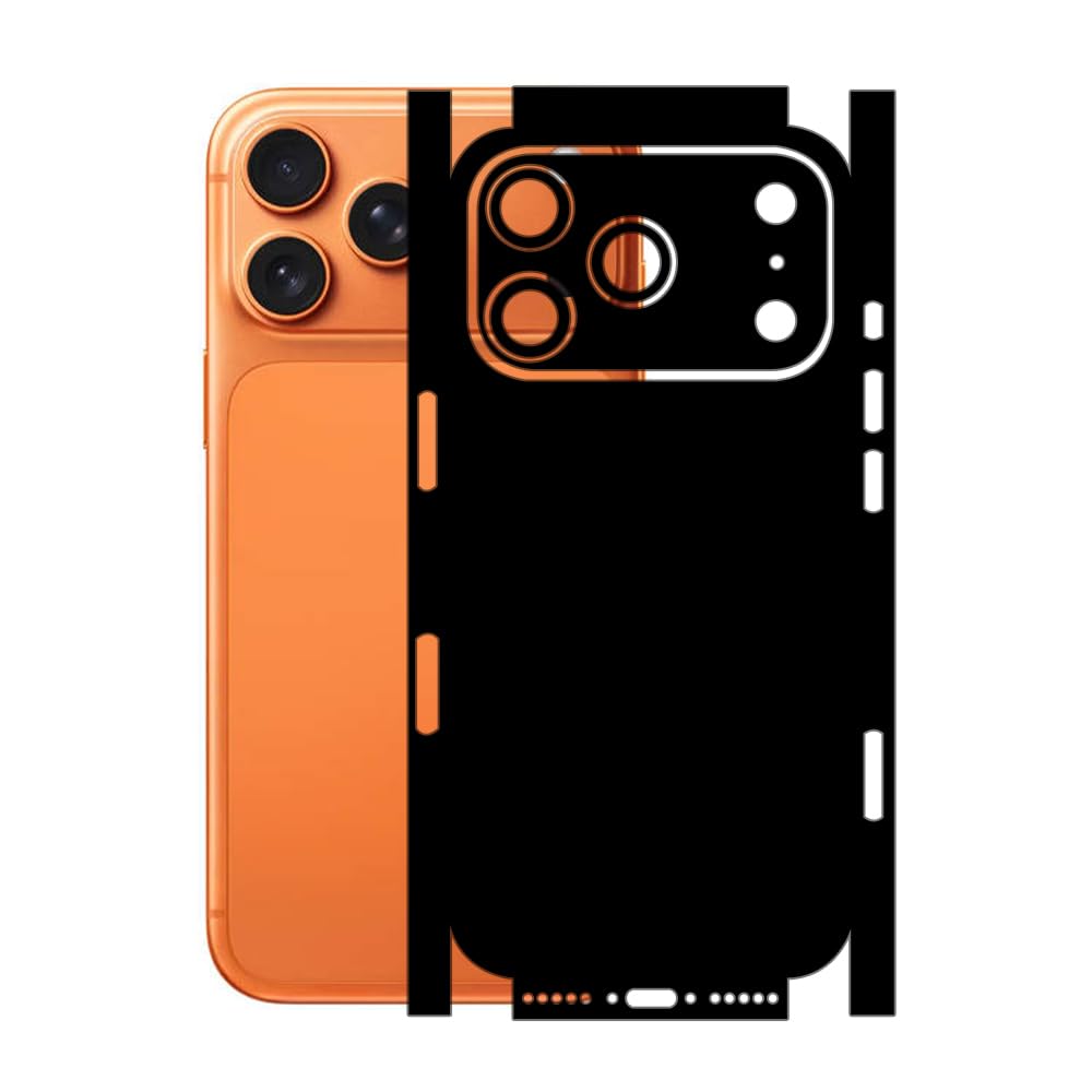 compatible for apple iphone 17 pro - mobile back skin sticker wrap - lamination - rear screen guard protector (coverage - back+camera+sides) with logo cut - design no (matte black)