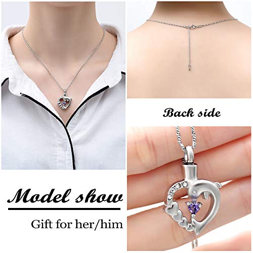 Yinplsmemory Cremation Jewelry Dolphin Heart Urn Necklace for Ashes for Women Crystal Heart Urn Locket Pendant Memorial Ashes Keepsake Necklace2