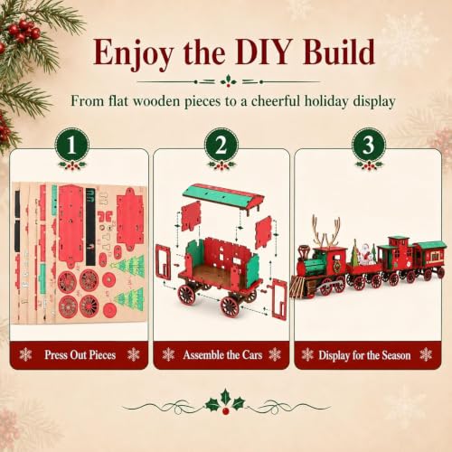 Tren de madera navideño 3D: rompecabezas de ensamblaje para decoración de mesa 6
