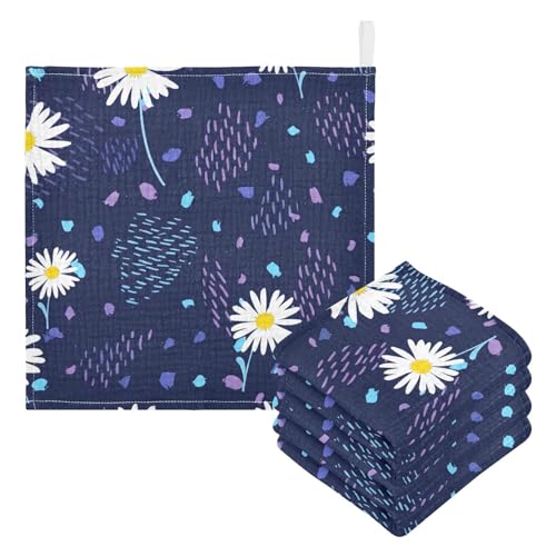 Nander 3Pack Baby Muslin Washcloths,Cute Daisy Soft Face Cloths for Newborn, Absorbent Bath Wash Cloths, Wipes, Burp Rag,Toddlers Essentials Stuff, Baby Registry as Shower