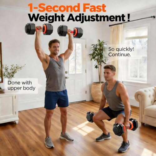 Image of FEIERDUN DB1 QuickDial Adjustable Dumbbell Set, 15-in-1 Adjustable Weights with Storage Box & App, 105lb /52.5lb Quick Change for Drop Set, Superset & HIIT Home Gym, Non-Slip Handles, 3-year Aftersale Service