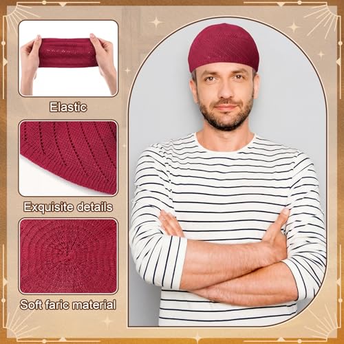 Image of Boyiee Kufi Hat for Men Muslim Knit Kufi Cap Crochet Beanie Skull Beanie African Hat for Men Women