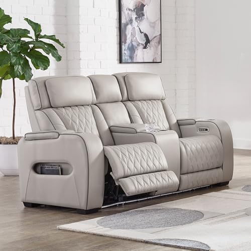 Signature Design by Ashley Power Reclining Loveseat with Console, Gray - image 2