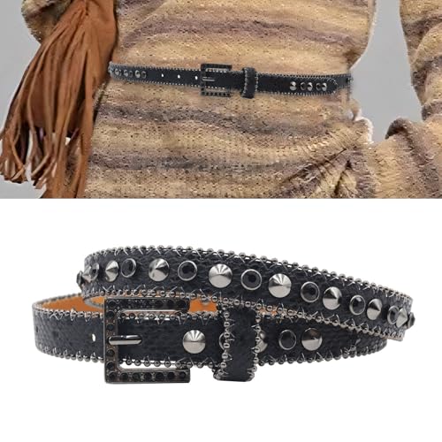 Western Waist Belt with PU Leather Waist Accessory Rhinestones Rivet Studded Adjustable for Men and Women Jeans Dresses2