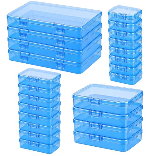 Image of Blue Organizer Boxes, 24 Pack Mixed Size Plastic Storage Containers with Hinged Lid & Label Stickers, Multi-Size Rectangular Clear Boxes for Beads, Jewelry, Crafts, Electronic - DIY