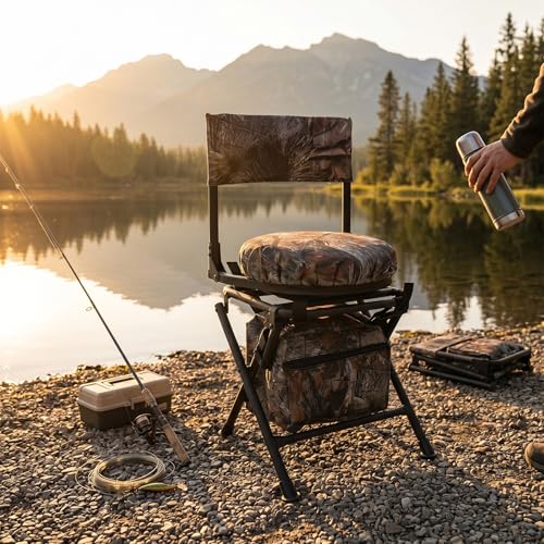 Pssopp Klappende Rotierende Fischerei Im Freien Stuhl, Anti -Wear 600d Oxford Stoff Starke Gewichtskapazität 360 Grad Rotierender Campingstuhl Zum Wandern