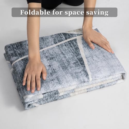 SERISSA Modern Abstract Gray Rug for Living Room, 8'x10' Machine Washable Soft Area Rug Non-Slip Rug, Low-Pile Contemporary Indoor Dining Floor Carpet for Bedroom Office Under Table Home Decor — view 6