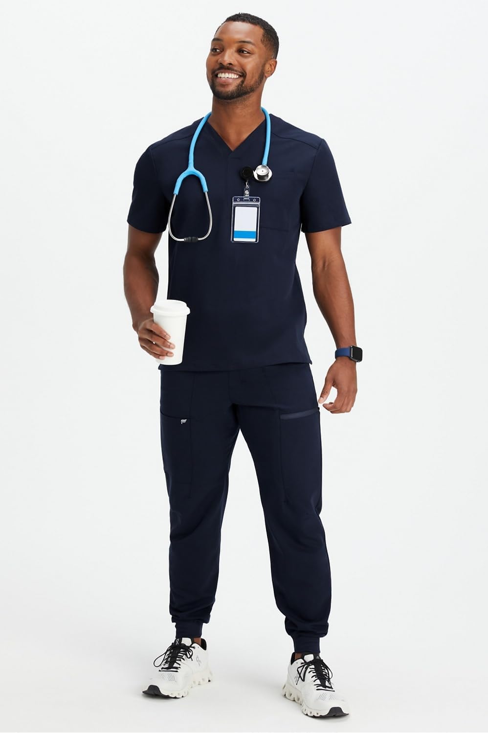 Fabletics Men's Helix 1-Pocket Scrub Top - MotionTech, Wrinkle-Resist, Chest Pocket, Anti-Shrink, Semi-Slim Fit - Image 3