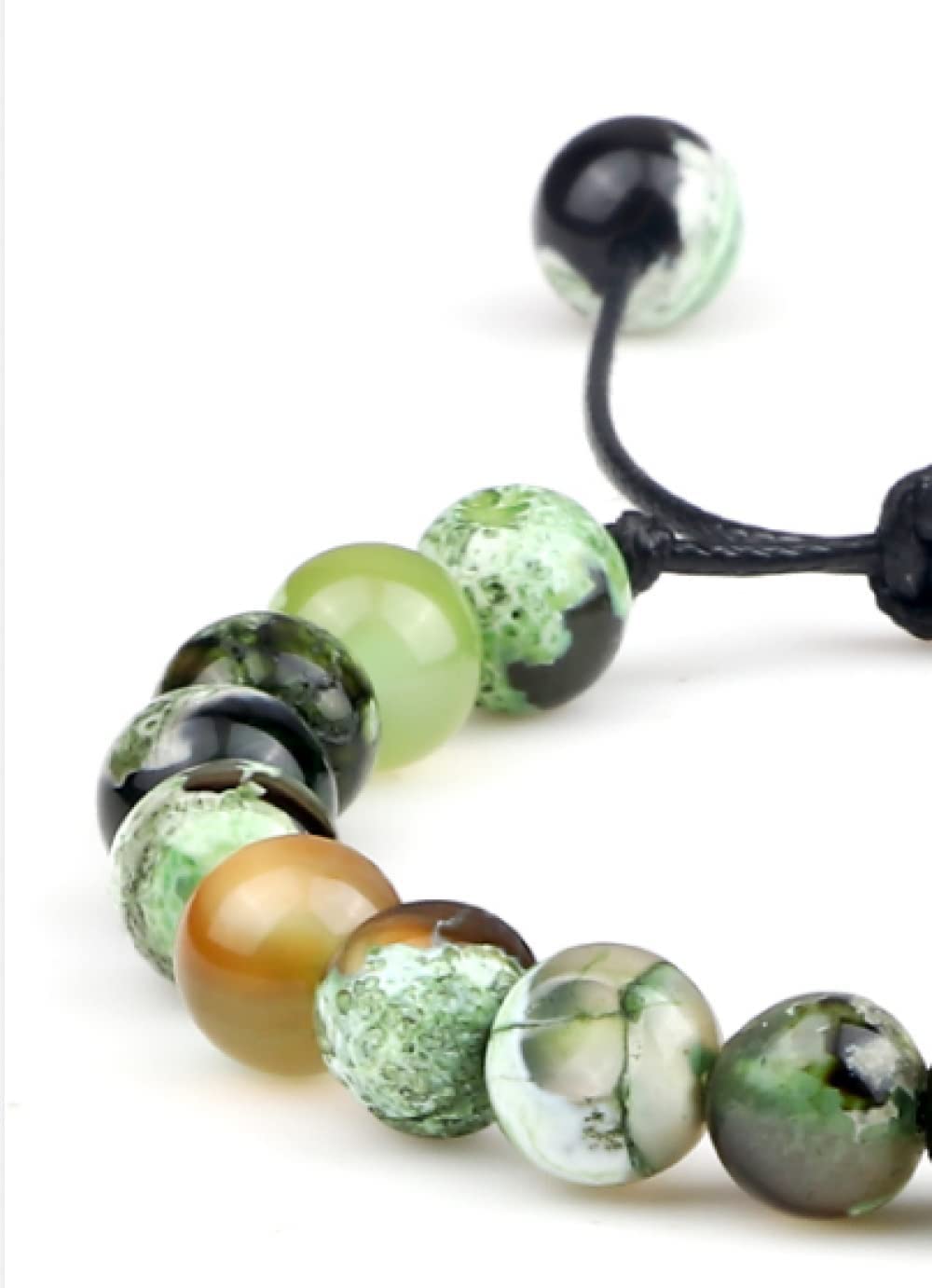 Geflochtenes Armband, Lederarmband, geflochtene Armbänder, natürliche dunkelgrüne Steinperlen, Armreifen, verstellbare Perlenarmbänder, Reiki-Kristall-Schmuck für Männer und Frauen, Kleidungszubehö