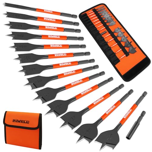 14PCS Spade Drill Bit Set, Paddle Flat Bits 1/4"–1-1/2", Quick-Ch...