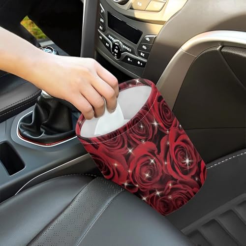 Image of Car Trash Can Collapsible Hanging Portable Dustbin Bin Waste Basket Rose Print Car Accessories Interior for Cars, Family Gatherings, Camping Small Trash Can