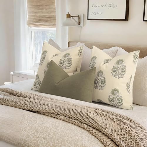 Image of YCOLL Vintage Floral Print Pillow Covers 12x20 Set of 2 Patterned Accent Decorative Cushion Covers Modern Farmhouse Throw Pillow Covers for Sofa Couch Chair Bed Living Room Home Decor, Sage Green