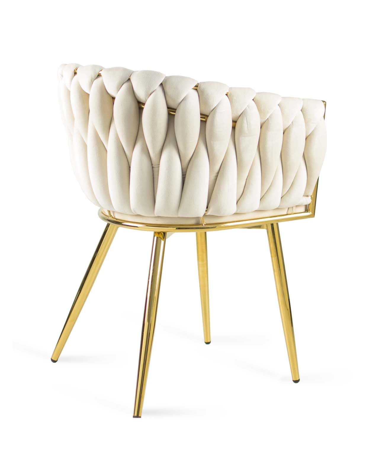 BETTSO - Larissa - Upholstered chair - with braided/woven backrest - velour/velvet - golden metal legs - office chair - dressing table - dining room - velvet beige Product Image 4