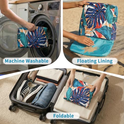 Image of Kasqo Beach Tote Bag for Women, 22L Waterproof Sandproof Medium Packable Travel Bag with Zipper for Pool Gym Shopping
