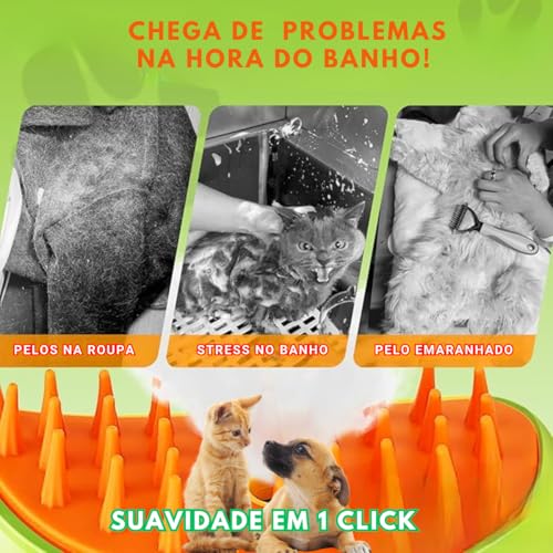 Escova Elétrica Tira Pelo 3 em 1 Recarregável via USB – Splay Massagem Premium para Gatos e Cães
