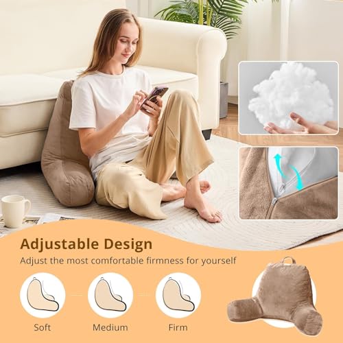Image of Sasttie Reading Pillow for Bed, Back Pillow for Sitting Up, Light Brown