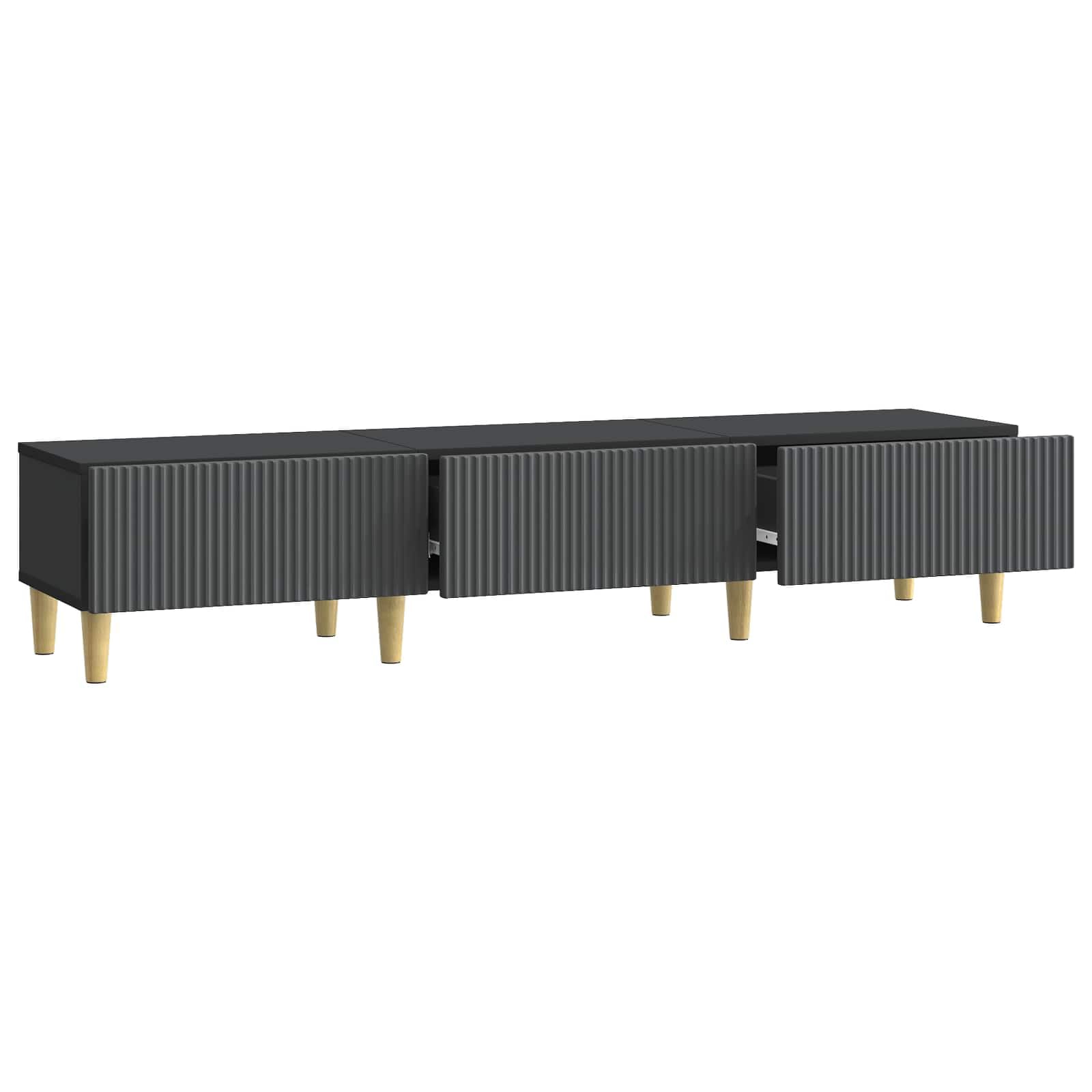 TV-Schrank Lowboard Fernsehtisch Schwarz 147 x 34,5 x 30 cm Modernes TV-Board aus Holzwerkstoff mit 3 Schubladen und Stauraum für Wohnzimmer Entertainment-Center Media Möbel