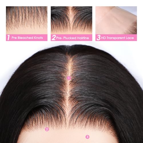 Image of Pizazz 13x6 HD Lace Front Wigs Human hair Pre Plucked Pre Bleached 180 Density Brazilian Body Wave Frontal Wigs Human Hair with Baby Hair Natural Hairline 22Inch
