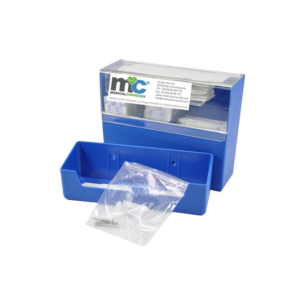 Medicalcorner24 Dispenser di Cerotti in Blu con 90 Cerotti in 4 Diverse Dimensioni