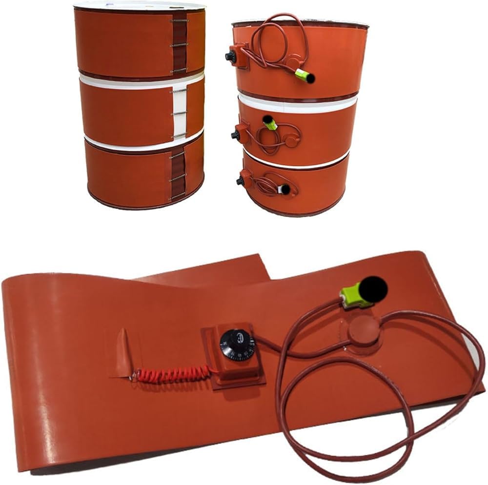 Riscaldatore industriale in metallo da 200 litri con termostato regolabile e isolamento in silicone, ideale per il riscaldamento di fusti di grasso di fabbrica (dimensioni: 174 x 12,5 cm)