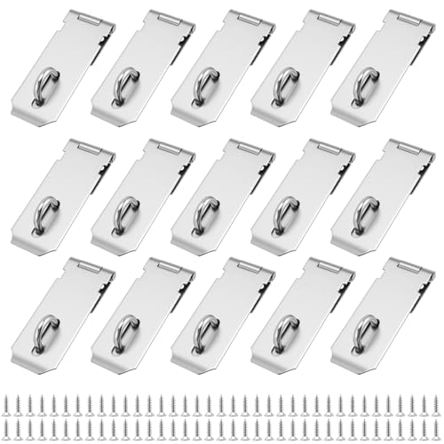 Image of 15 PCS 4 Inch Padlock Hasp Latch, Stainless Steel Padlock Hasp, Heavy Duty Security Hasp with Mounting Screws, Door Locks Hasp Latch for Doors and Cabinets