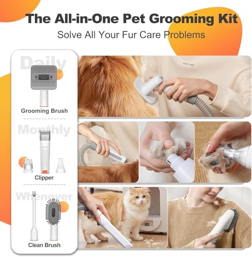 Afloia Dog Grooming Kit with Vacuum, Cat Clippers, Suction 99% Pet Hair, Professional Pet Grooming Kit with 7 Proven Tools for Shedding Grooming, Cat Dog Grooming Vacuum Kit, 1.5L - Image 3