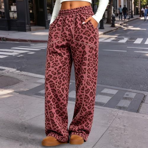 GONFXA Leopard Pants Women Wide Leg Baggy Elastic Waist Casual Sweatpants | Cheetah Pants For Women Pockets Fall Winter Trousers - image 5