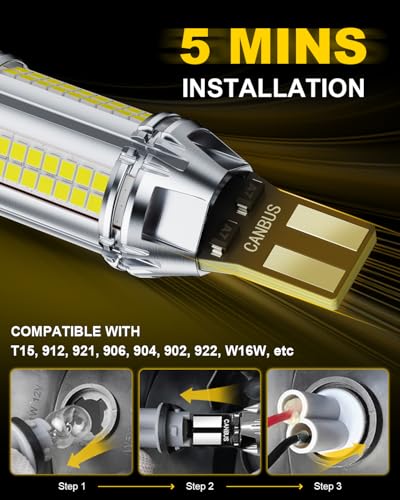 Image of AUXITO 921 LED Bulb Reverse Lights, 600% Super Bright 912 T15 led Backup light, CAN-Bus Error Free 906 922 W16W LED Bulbs for Reverse Back Up Marker Lights, 6000K White