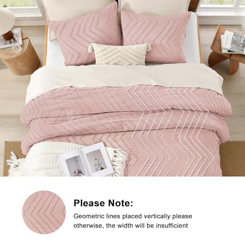 Image of Litanika Boho Queen Comforter Set, 3 Pcs Blush Pink Lightweight Bedding Set