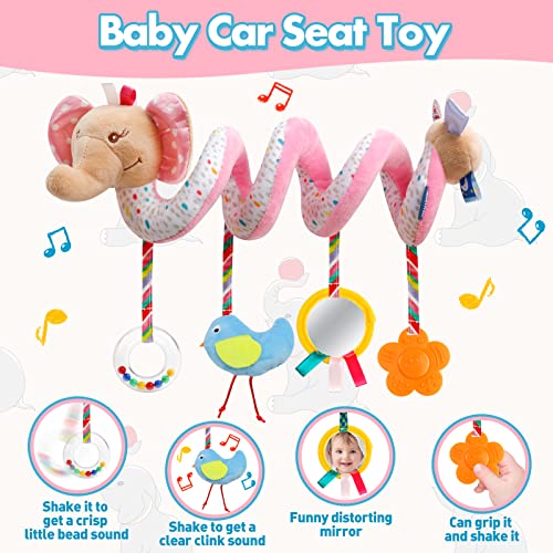 Image of GKDOMS Baby Car Seat Toys Activity Stroller Toy for Boys Girls 0 3 6 9 10 12 Months, Spiral Hanging Plush Toys, Baby Shower Thank You Gifts