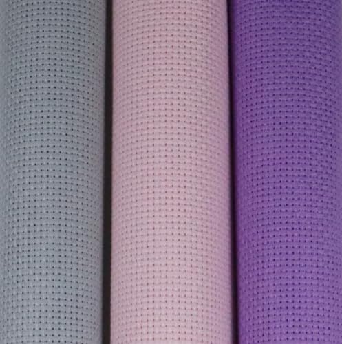 Image of KCS 3 pc of 15 inch x 18 inch(38cmx45cm) 14 Count Cross Stitch Cotton Aida Cloth Needlework Rolled Fabric Box,14CT,Light Grey+Pink+Lavender