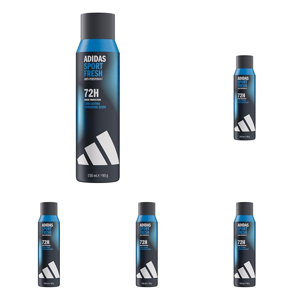 adidas Sport Fresh Anti-Transpirant Deodorant Spray für ihn, 72 Stunden Schweiß-Schutz, frischer und aromatischer Zitrusduft, vegane Formel ohne Alkohol, 150ml (Packung mit 5)