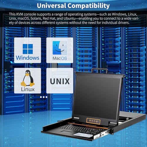 Image of 1U Rack Console KVM 19 inch Rack Mount Monitor Keyboard 8 Port VGA with Cables