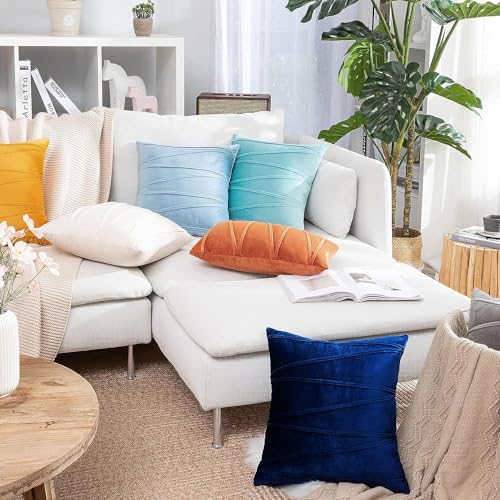 Image of Khooti Velvet Striped Cushion Cover Pack of 1-28 inchX28 inch /71X71 Cm | Navy Blue | Soft Pillow Covers Cushion Case for Sofa Bedroom Living Room Chair Car, Cushion Cover with Zig Zag Pattern