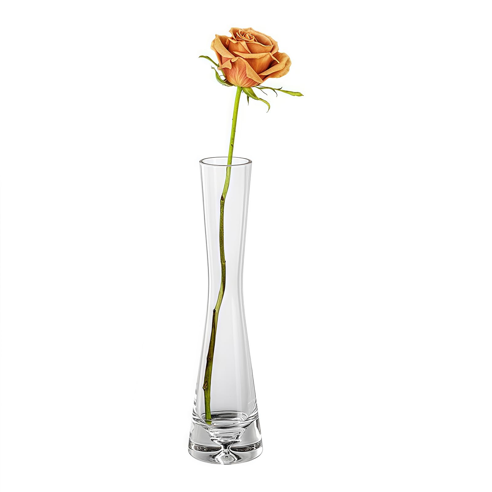 Vaso In Vetro Soffiato A Mano Trasparente - Altezza 21 Cm, Per Boccioli E Fiori Singoli