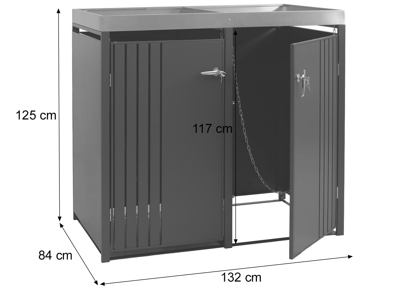 Mendler 2er-Mülltonnenverkleidung HWC-O67 - anthrazit Edelstahl | Mülltonnenbox, mit Pflanzkasten, Metall, 125x132x84cm, 55kg