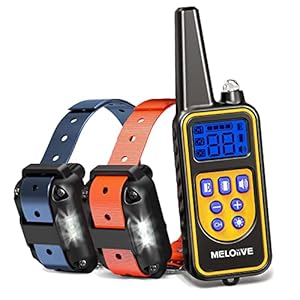 Meloive Collar de Adiestramiento Dos Perros, Recargable y Resistencia al Agua de IP67 con un Alcance de 1000m con 99 Niveles de Modo de Vibración, Advertencia de Sonido, Luz y Modo E.