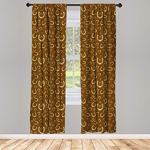 Ambesonne Western Curtains, Horse Shoe Motif Vintage Pattern with Star Barn Lucky Charm Design, Window Treatments 2 Panel Set for Living Room Bedroom Decor, 56