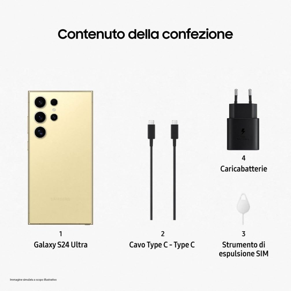 Samsung Galaxy S24 Ultra Smartphone AI, Caricatore incluso, Display 6.8'' QHD+ Dynamic AMOLED 2X, Fotocamera 200MP, RAM 12GB, 512GB, 5.000 mAh, Titanium Yellow [Versione italiana]