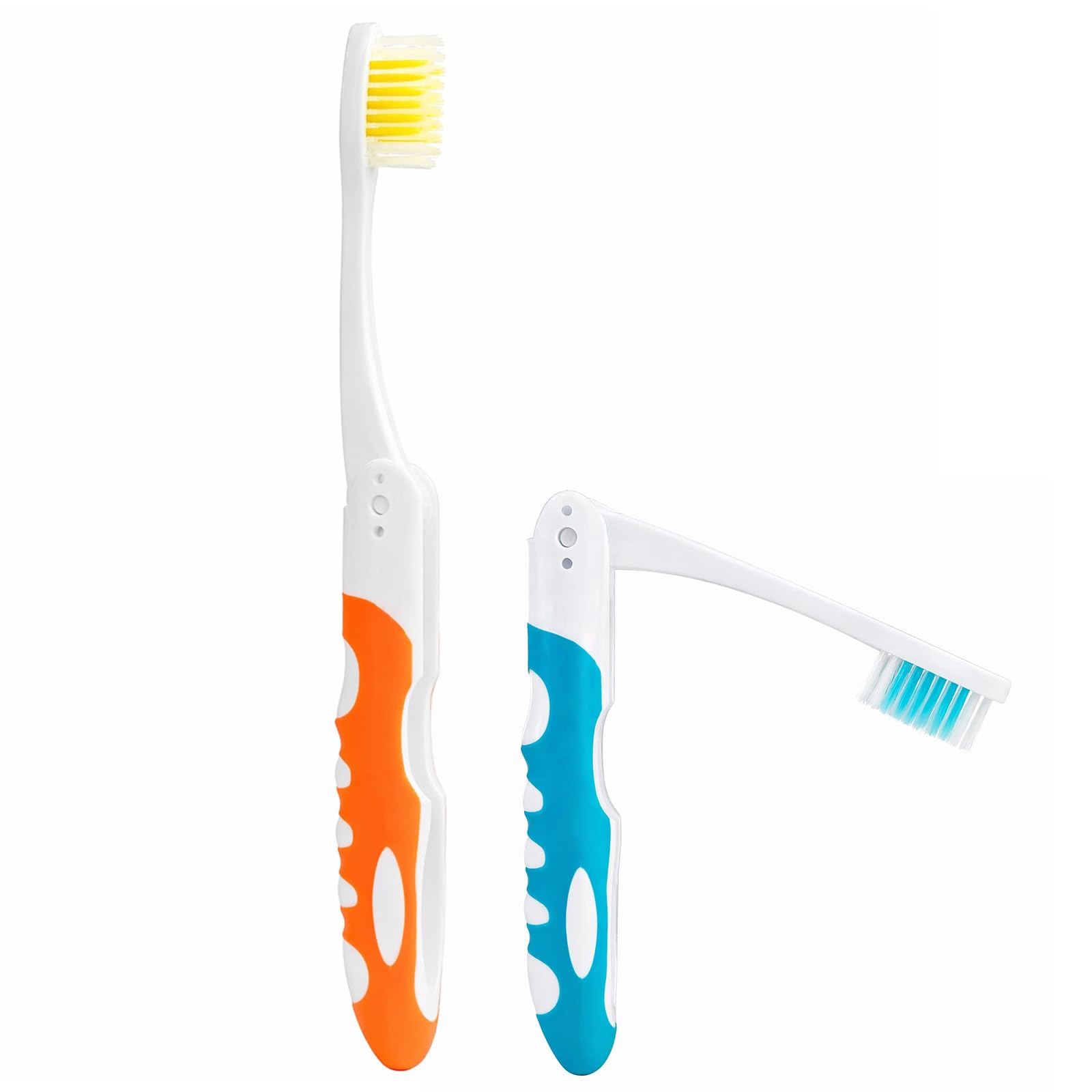 2Pcs Folding Toothbrush, Portable Travel Toothbrush Set, Lightweight Soft Tooth Brush for Travel, Camping, Hiking, Office (Orange & Blue)