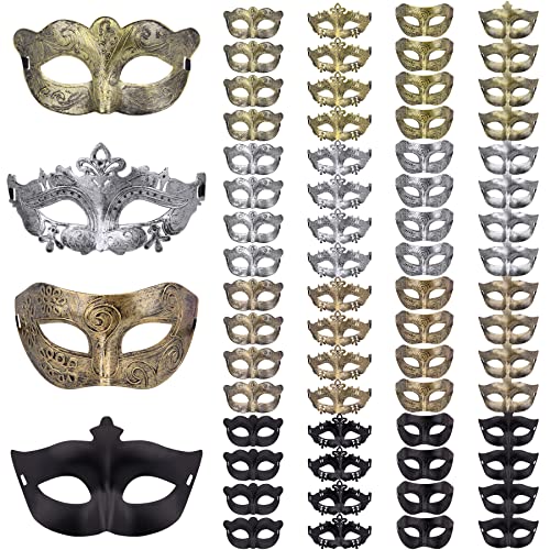 FEQO 64 Pieces Masquerade Masks Vintage Antique Mask Couple Venetian Masks for Halloween Carnivals Masquerade Party 4 Colours (Dancer