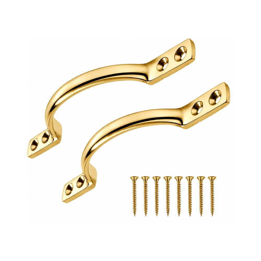 Brass Sash Window Handle 152mm Timber D Pull with Screws 2 Pack