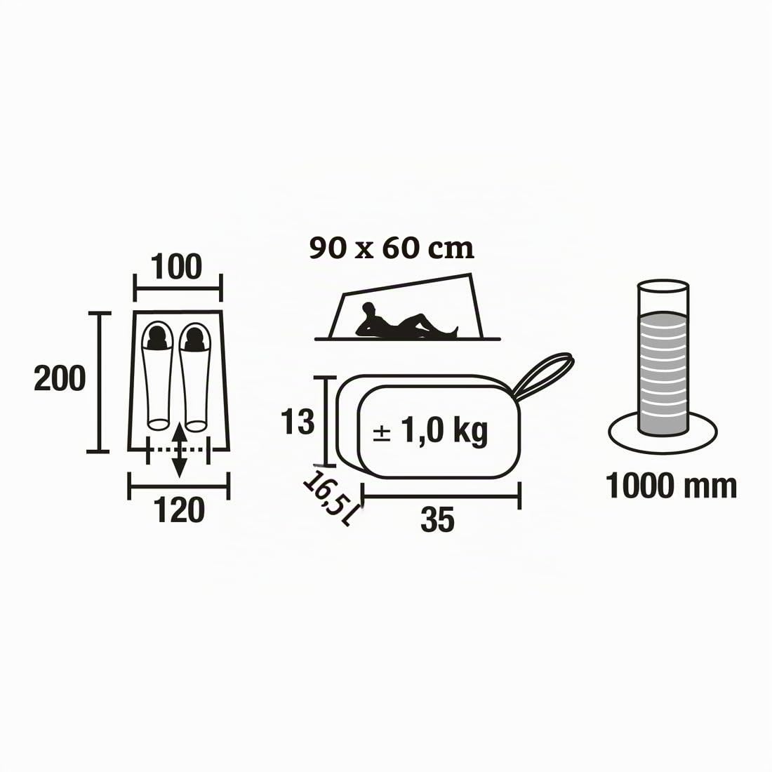 High Peak Hauszelt Minilite, Campingzelt für 2 Personen, Leichtgewicht 1,0 kg, kleines Packmaß, 1500 mm wasserdicht, Ventilationssystem, Moskitoschutz